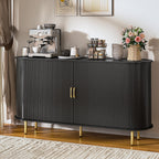 TAVATA Sideboard Buffet Cabinet with Storage, 55" Fluted Storage Cabinet with Tambour Sliding Doors, Wood Coffee Bar Console Table for Living Room Hallway Entryway (Black)
