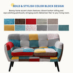 Bonzy Home Modern Colorful 3 Piece Coroful Fabric Sofa Set, Included Accent Chair and Boho 2 Loveseat, Linen Patchwork Plaid Couches with Rubberwood Legs and Removable Upholstered for Living Room