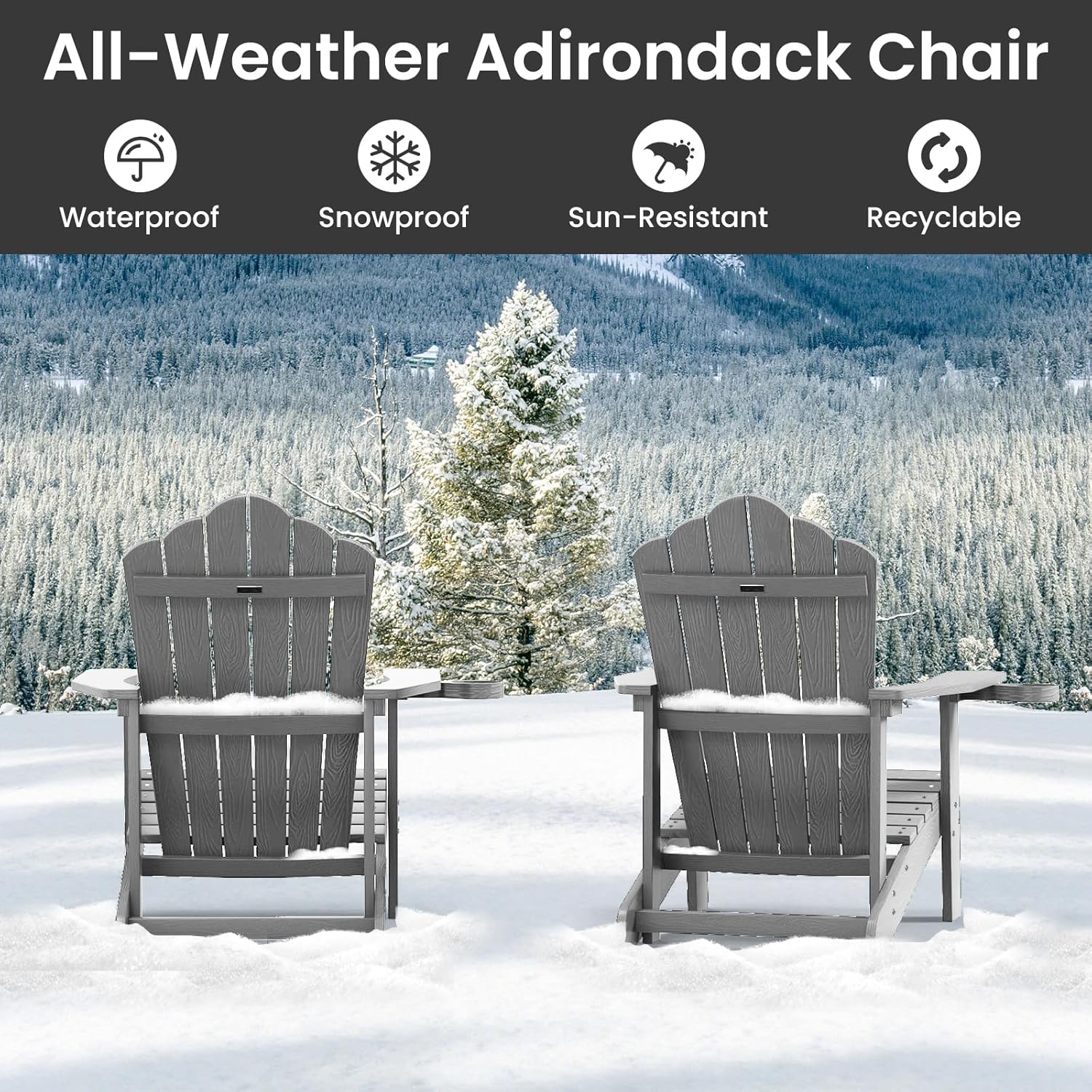 ORALNER Outdoor Adirondack Chair with Cup Holder, Plastic Resin Outdoor Deck Chair, 380 LBS Capacity, for Patio, Backyard, Porch, Balcony, Poolside, Garden, Lawn, Firepit (4, Gray)