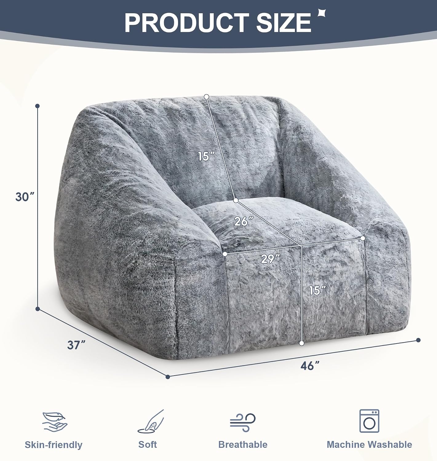 Hobestluk Bean Bag Chair Plush Accent Chair Armrest Living Room Adult Grey | Memory Foam Filled,Oversized Large Cozy Comfy Plush Chair,Lazy Sofa,Armrest,Living Room Bedroom Dorm,Washable cover