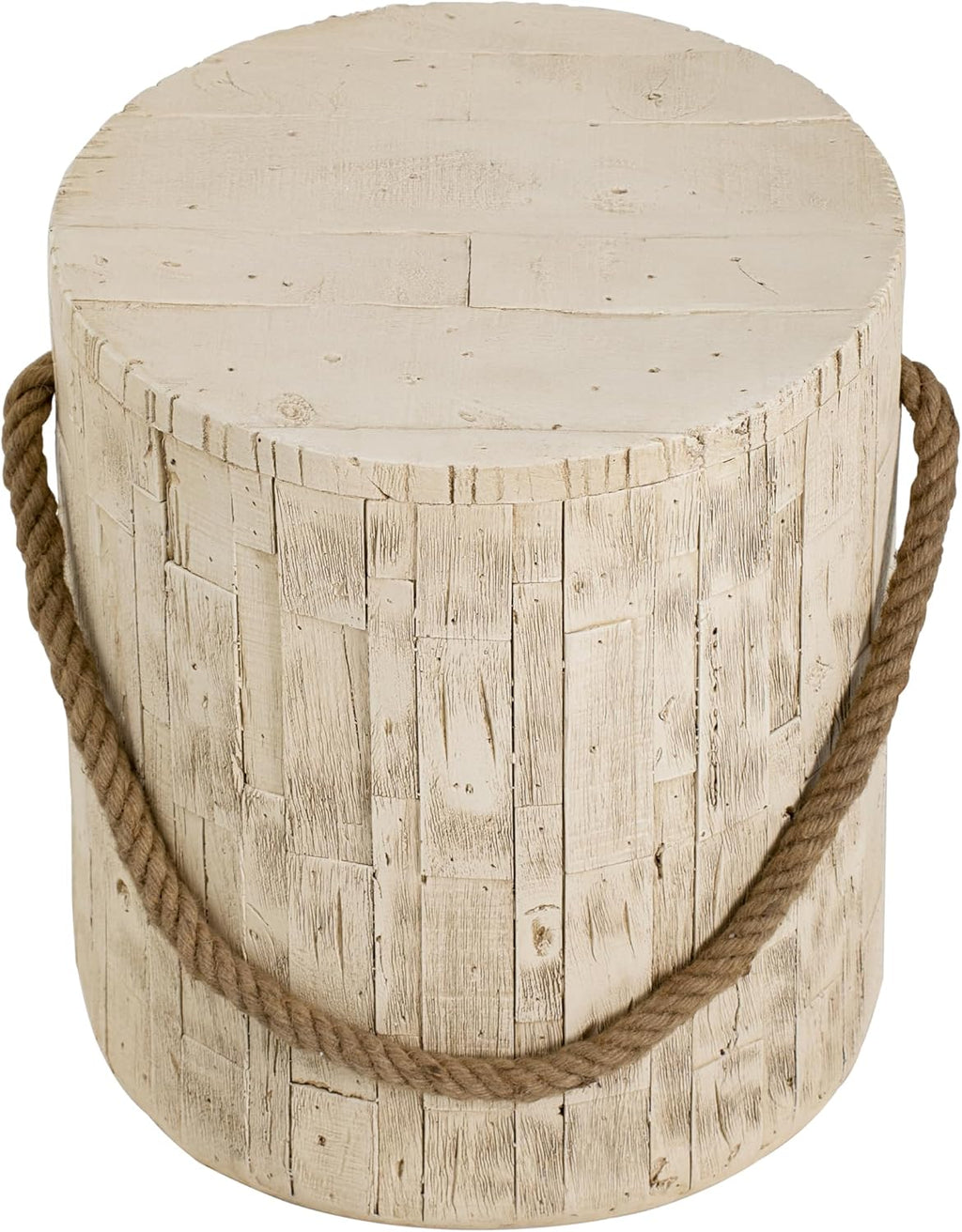 Merax Outdoor Wood Grain Rustic MGO Side Table with Realistic Wood Vibe & Simulated Braided Cord, Cylindrical End Table for Home, Office, Living Room & All-Weather Patio Outdoor Decor