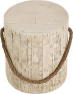 Merax Outdoor Wood Grain Rustic MGO Side Table with Realistic Wood Vibe & Simulated Braided Cord, Cylindrical End Table for Home, Office, Living Room & All-Weather Patio Outdoor Decor