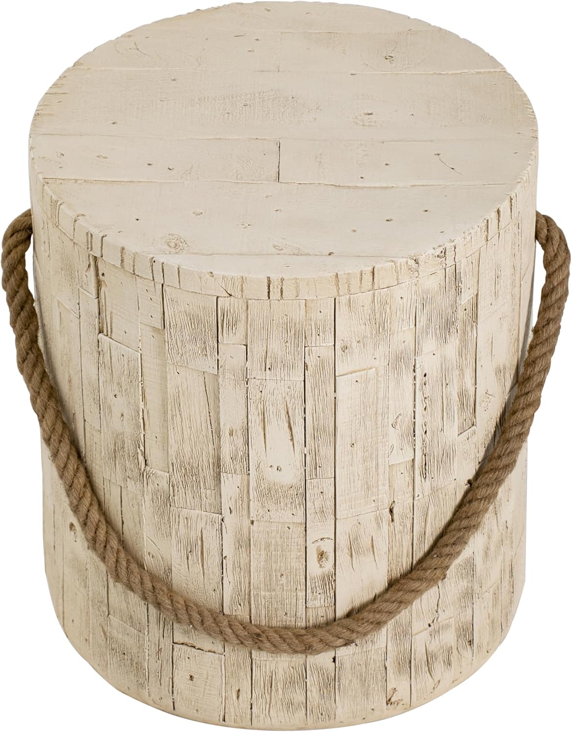 Merax Outdoor Wood Grain Rustic MGO Side Table with Realistic Wood Vibe & Simulated Braided Cord, Cylindrical End Table for Home, Office, Living Room & All-Weather Patio Outdoor Decor