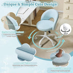 VINGLI Small Vanity Chair with Wheels for Girls.Cute Modern Adjustable Height Armless Office Desk Chair.360°Swivel Comfy Rolling Chair for Study, Make up Room,Small Space,Linen Light Blue