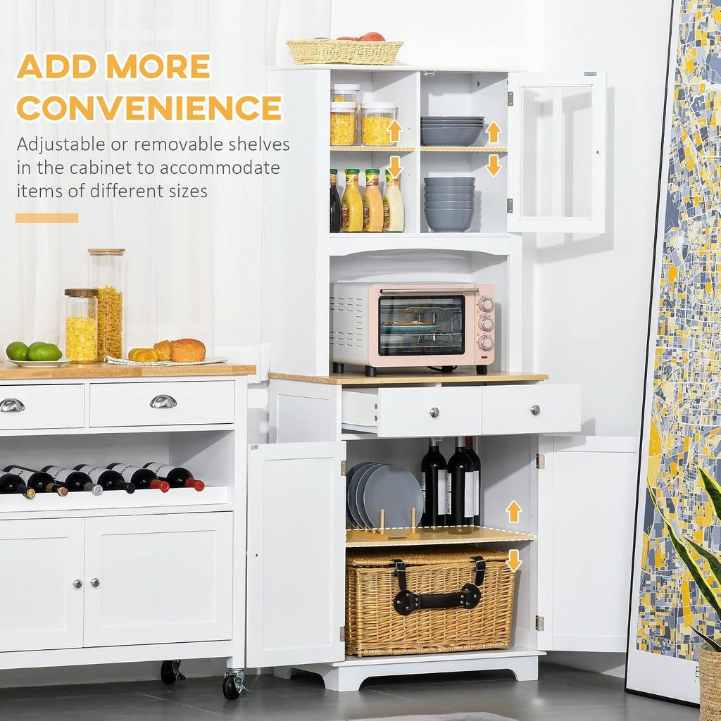 Freestanding 67" Kitchen Buffet with Hutch, Pantry Cabinet with Microwave Stand, Adjustable Shelf, 2 Drawers, Cupboard, White,15.5 * 26.8 * 67