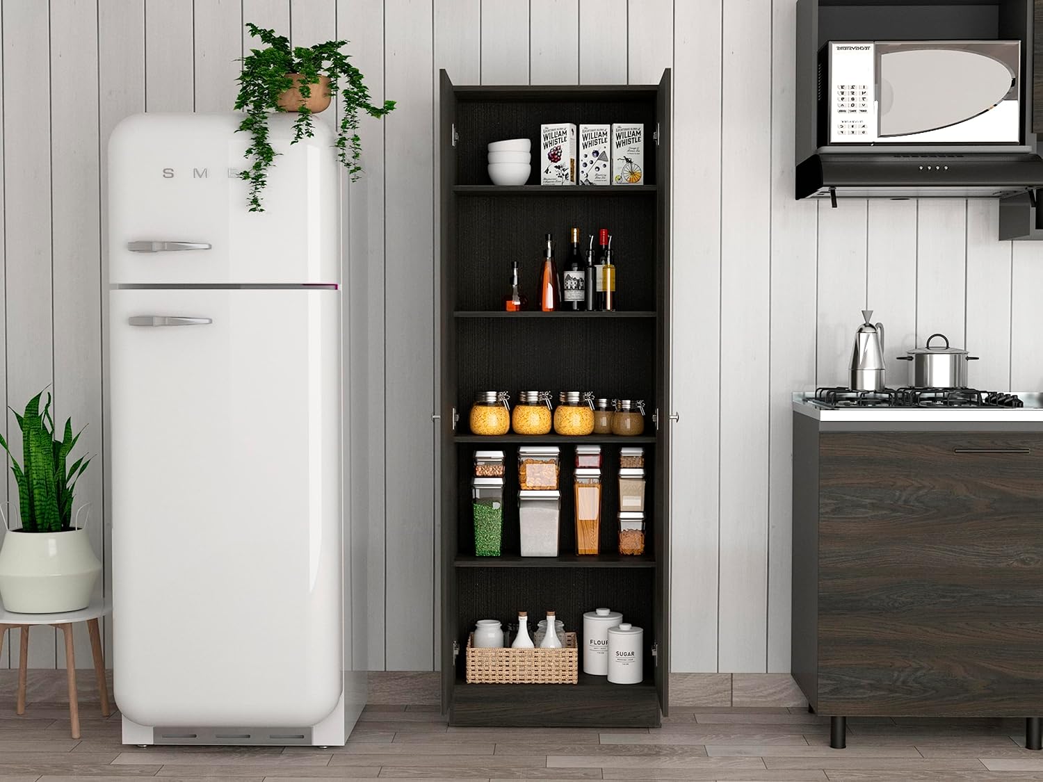 71" H Kitchen Storage Pantry Cabinet,2-Door Wooden Cupboard Credenza Bufffet Cabinet Freestanding Kitchen Hutch for Living Room, Dining Room, Dark Brown
