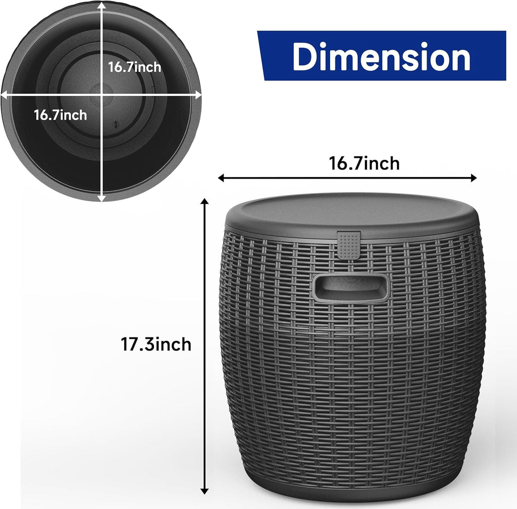 EasyUp 9.5 Gallon Outdoor Cooler Table, Wicker Round Ice Bucket for Parties, Rattan Bar Table with Top Lid Side Handles Drainage Plug, Beer Wine Cooler Side Tables for Patio, Poolside, Deck, Black