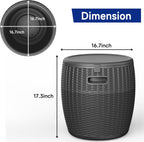 EasyUp 9.5 Gallon Outdoor Cooler Table, Wicker Round Ice Bucket for Parties, Rattan Bar Table with Top Lid Side Handles Drainage Plug, Beer Wine Cooler Side Tables for Patio, Poolside, Deck, Black