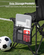 VEVOR Portable Folding Bench, 4 Seat Foldable Soccer Bench with Side Pockets and Carrying Bag, Lightweight Sideline Seating with Back Rest for Football, Baseball, Camping, Outdoor Events, Black