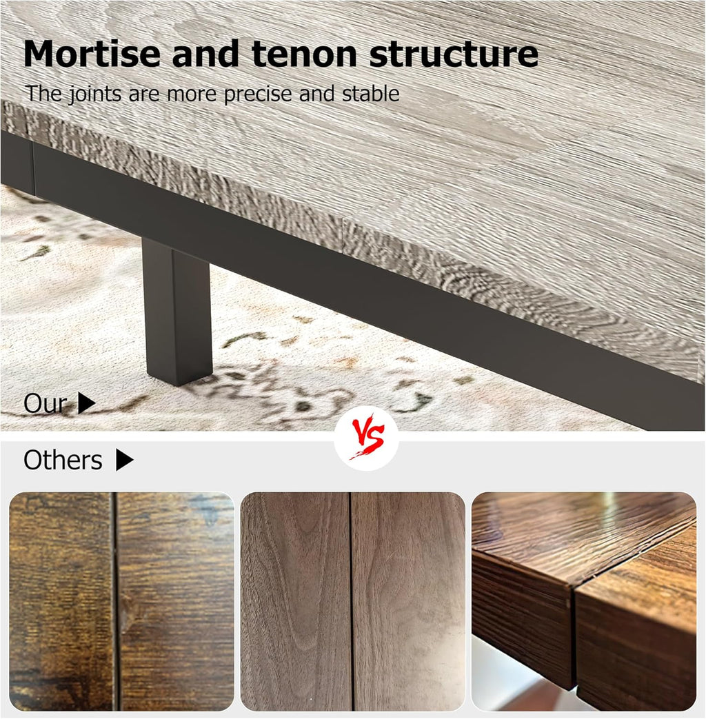 71 Inch Industrial Dining Table, Large Rectangle Kitchen Table with Metal Legs, Round Corners, Wooden Conference Tables Writing Desk for Dining Room, Living Room, Rustic Grey