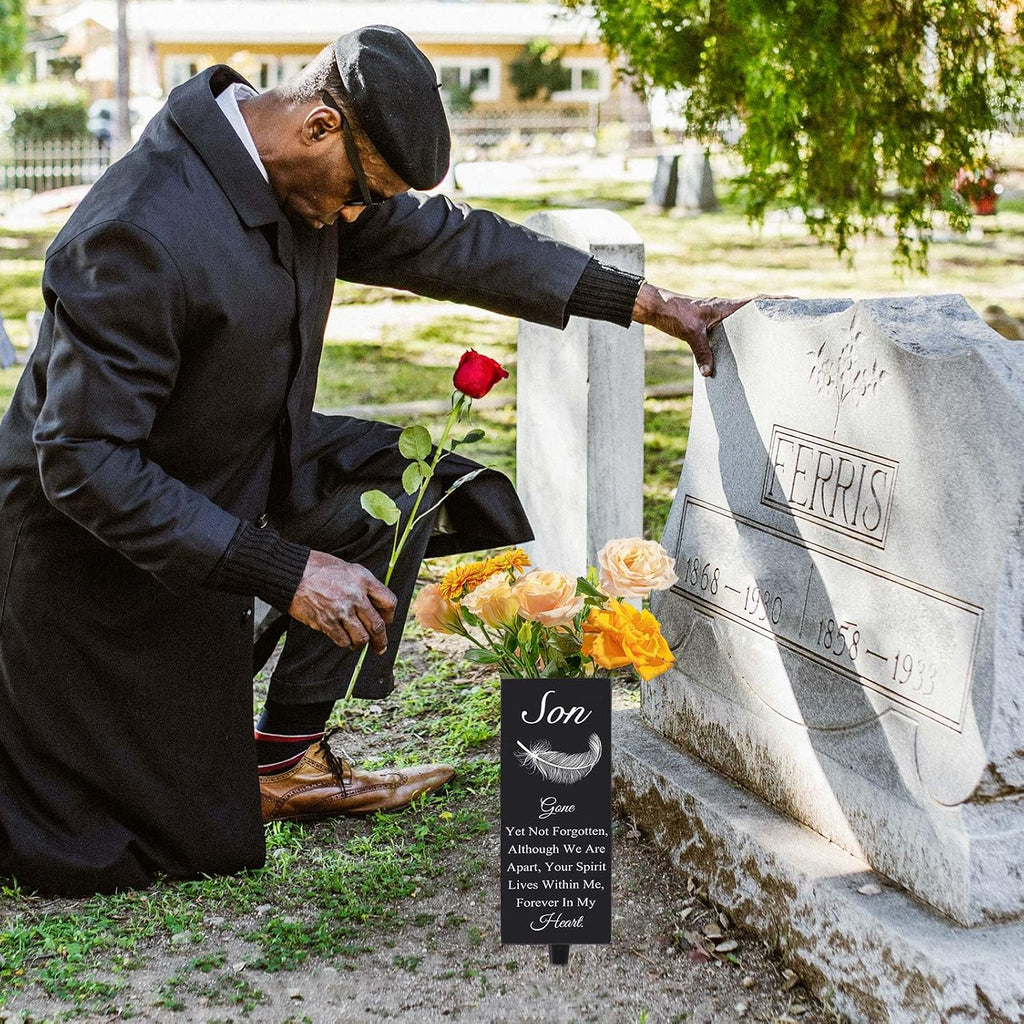 Son Cemetery Vases for Grave, Metal Cemetery Grave Flower Vase with Stake, Son Grave Cemetery Decorations, Metal Memorial Grave Markers, Graveside Decor Sign for Grave Outdoor Yard