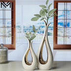 White Ceramic Decorative Vases, Set of 2, Nordic, Modern, Minimalist Design, for Home Decor, Bedroom, Weddings, Restaurants, Office and More