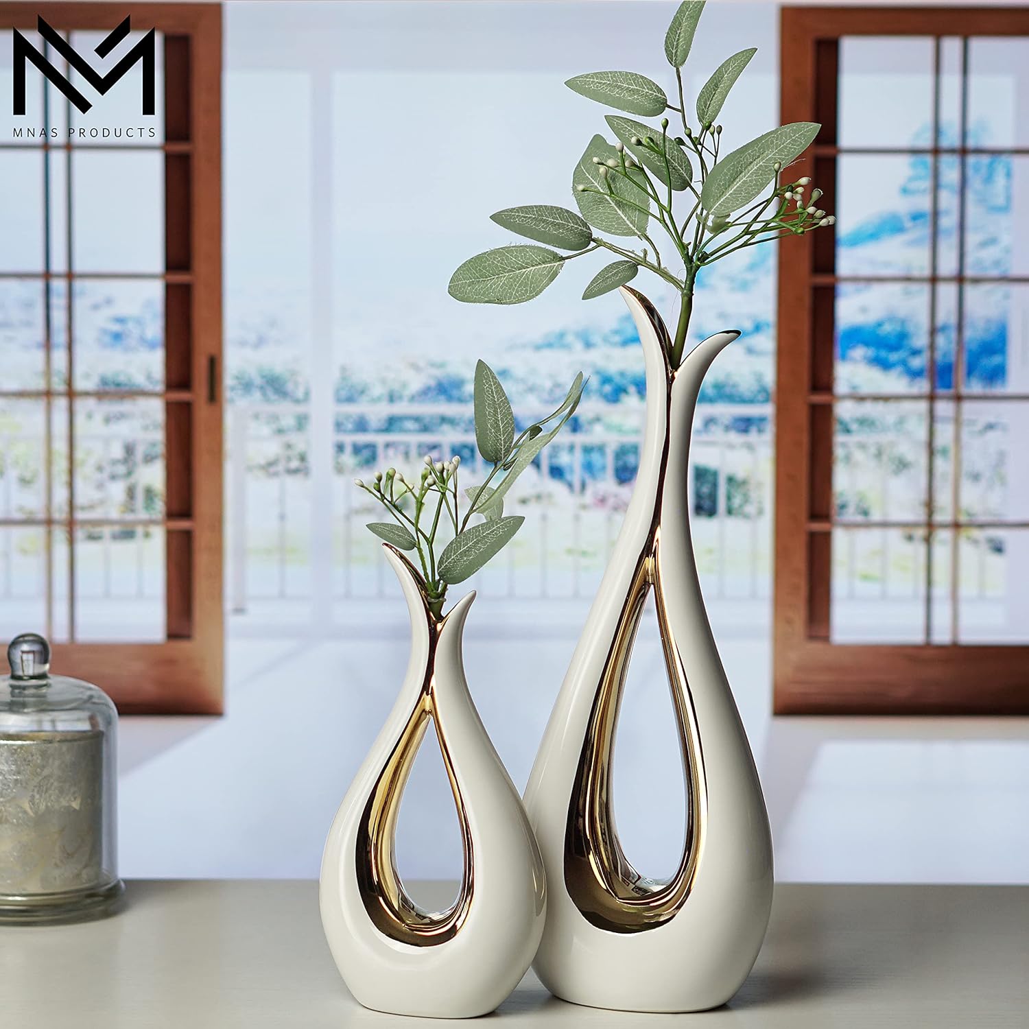 White Ceramic Decorative Vases, Set of 2, Nordic, Modern, Minimalist Design, for Home Decor, Bedroom, Weddings, Restaurants, Office and More