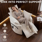 Chenille Nursery Rocking Chairs Recliner, Manual, White | 4" Height and 55° Angle Adjustable Headrest, 360° Silent Swivel, Glider, Phone Holder, 2 Side Pockets, 2 Pillows, 400LBS