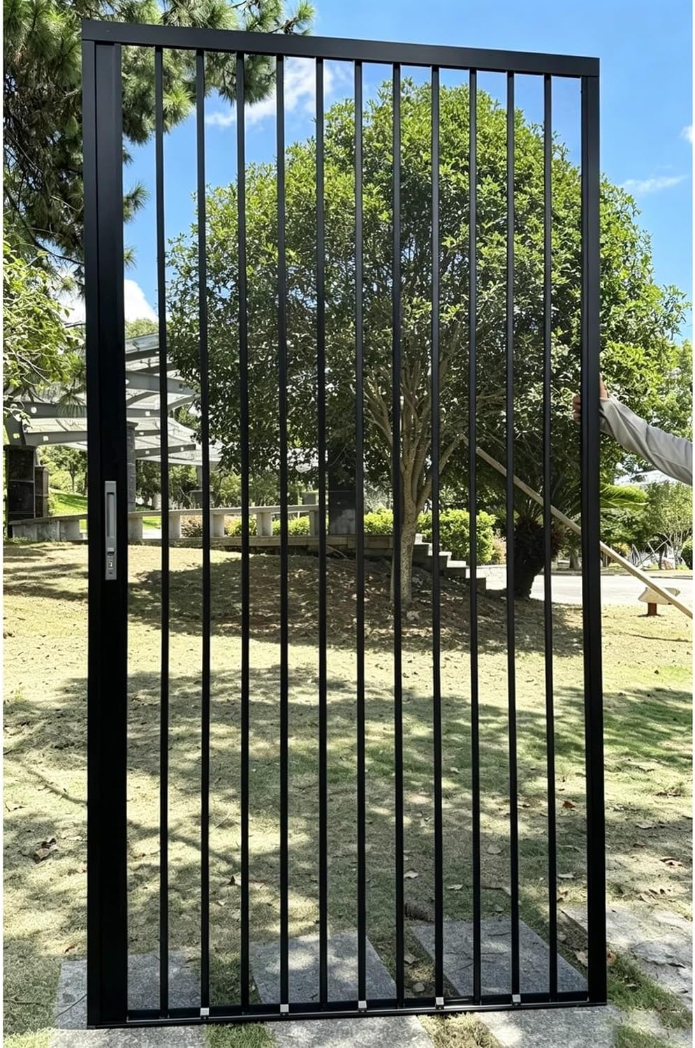 Complete Folding Accordion Door Hardware Kit, Aluminum Frame & Tear-Proof Mesh Panel Sliding Door, Black Multifold Folding Gate Simple Installation(51x80in(130x203cm))