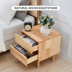 Uniclinens Nightstand with 2 Drawers Storage, 19" Modern Solid Rubberwood Bedside Table for Bedroom, Sofa Side Table End Tables Living Room, Natural