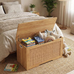Costzon Kids Storage Bench, 40” Toy Box with Flip Top, 2 Metal Hinges and Side Handles, Wooden Entryway Bench, Rattan Style Storage Chest for Bedroom, Living Room and Playroom