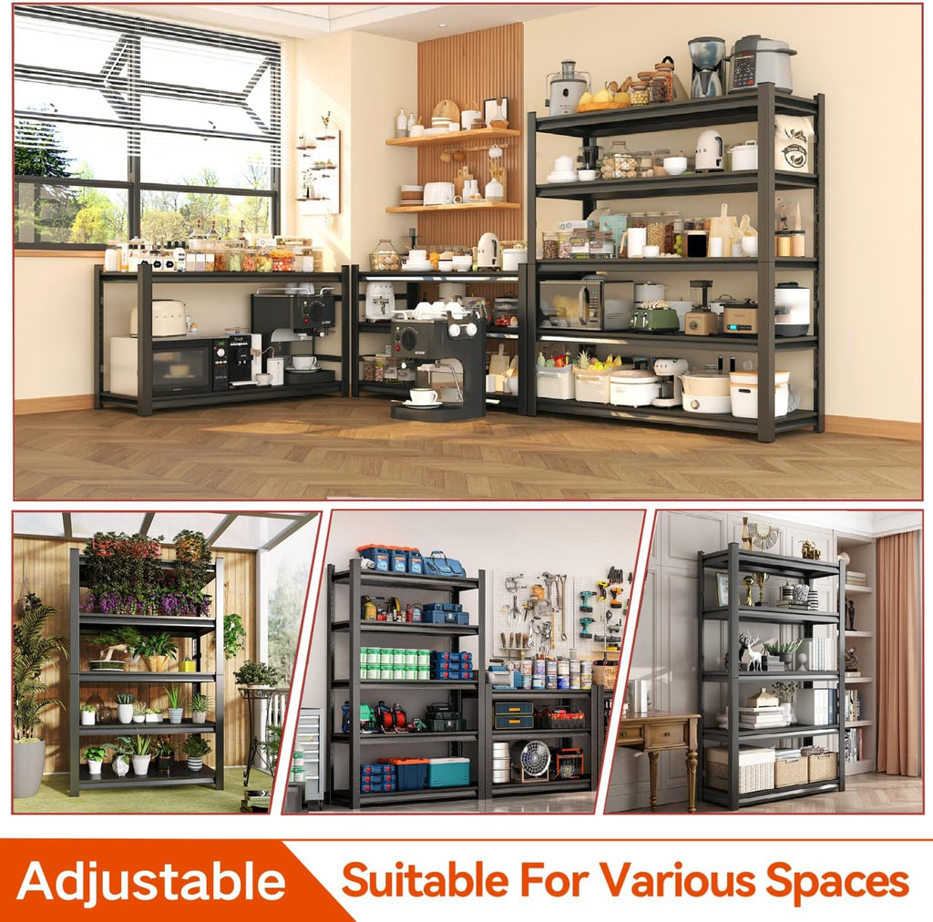 48''W Garage Shelving,3300LBS Heavy Duty Garage Shelving,73.2"H Industrial Shelving,Adjustable Storage Shelf Unit with Double Layer Posts for Garage,Basement,Warehouse,Commercial,Black 5 Tier