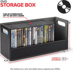 Stock Your Home DVD Storage Box, Movie Shelf Organizer for Blu-Ray, Video Game Cases, CDs, VHS Tape Display Stand, Disc Holder Can Store Up to 28 DVDs, Faux Leather (Black) 2 Pack