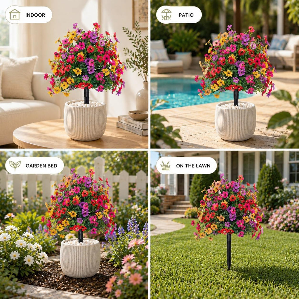 Artificial Flowers for Outdoors, UV Resistant Faux Topiary Ball Plants with Ground Stakes, 22 Inch Realistic Fake Greenery Bushes, Waterproof Fade Proof for Garden Porch Patio Yard Decor, 4 Pack