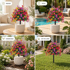 Artificial Flowers for Outdoors, UV Resistant Faux Topiary Ball Plants with Ground Stakes, 22 Inch Realistic Fake Greenery Bushes, Waterproof Fade Proof for Garden Porch Patio Yard Decor, 4 Pack