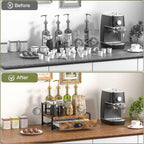 Coffee Syrup Rack Organizer, 2 Tier Countertop Storage Shelves with 35 K Cup Drawer, 8 Syrup Bottle Stand Holder for Wine, Kitchen Coffee Station Organizer Rack, Rustic Brown
