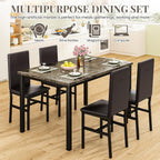 Lamerge Dining Table Set for 4, Faux Marble Table and 4 PU Leather Chairs, Kitchen Table and Chairs for 4, Modern Dining Room Table Sets for Small Spaces, Living Room, Breakfast Nook, (Coffee Color)