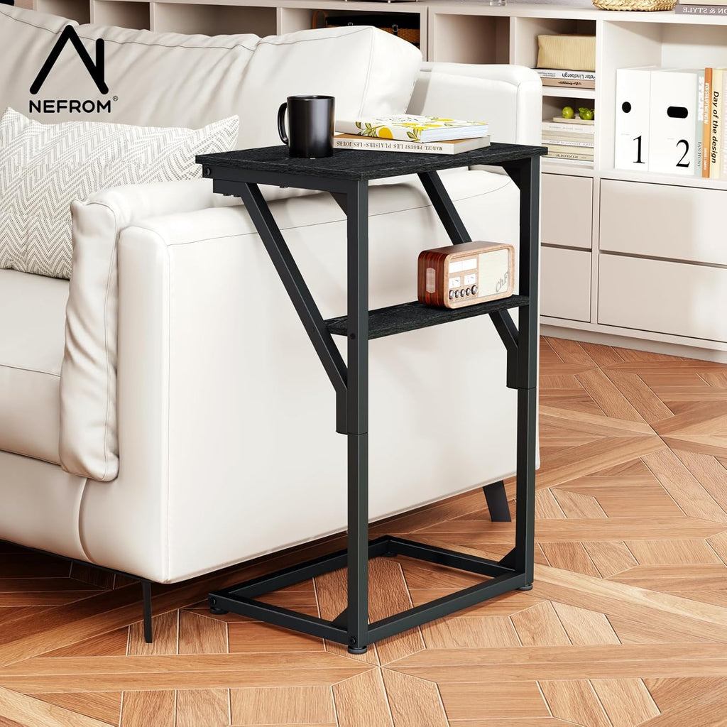 C-Shaped End Table, Small Couch Side Table, Sofa TV Tray Table for Living Room, Bedroom, Bedside ET-D-BKW1