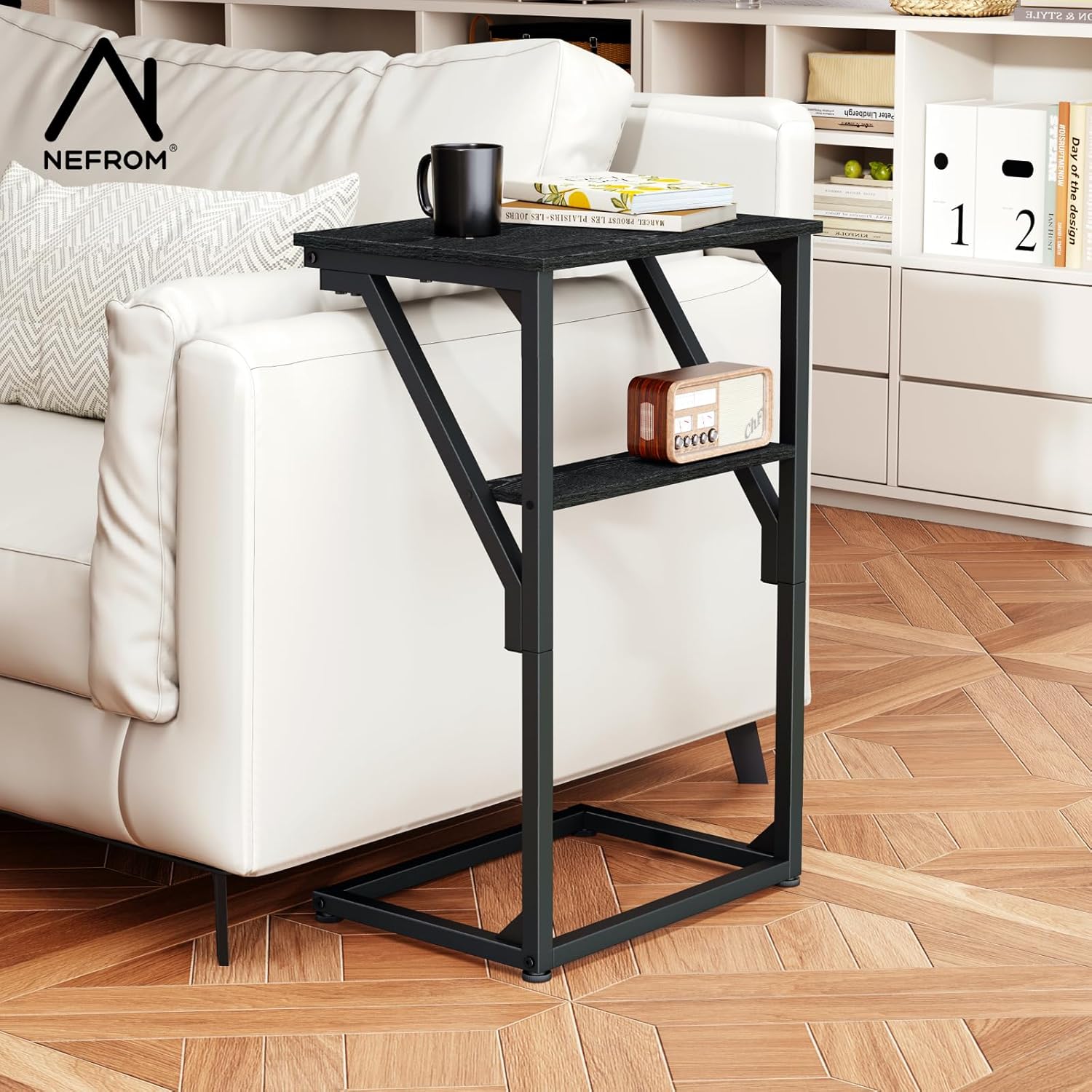 C-Shaped End Table, Small Couch Side Table, Sofa TV Tray Table for Living Room, Bedroom, Bedside ET-D-BKW1