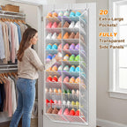 UVIAHOMI Over the Door Shoe Organizer for 30 Pairs, 10-Tier Light Grey