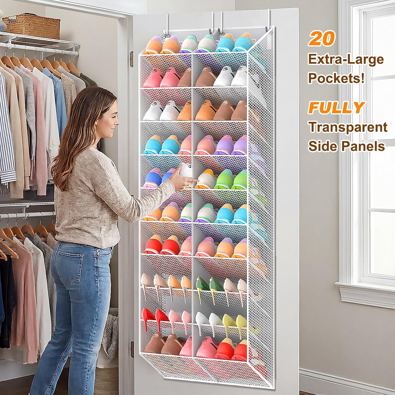 UVIAHOMI Over the Door Shoe Organizer for 30 Pairs, 10-Tier Light Grey