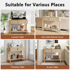 RARZOE Console Table with Storage, Fluted Entryway Table with Sliding Door&Open Shelf, Sofa Table Behind Couch, Mid-Century Modern Accent Table for Hallway, Entrance, Foyer, Fully Assembled(Natural)