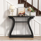 Wooden Console Table with Curved Legs and Shelf, 3-Tier Modern Accent Narrow Sofa Table for Entrance Area, Living Room, Hallway, 47 in Wide Wood Console Table for Entryway (Black)