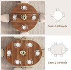 iPormis 43-59" Round Dining Table Set for 4, 5-Piece Kitchen Table & Chairs Set for 4, Extendable Dining Room Circle Table with 4 Upholstered Chairs for Small Space, Walnut Table + 4 White Chairs