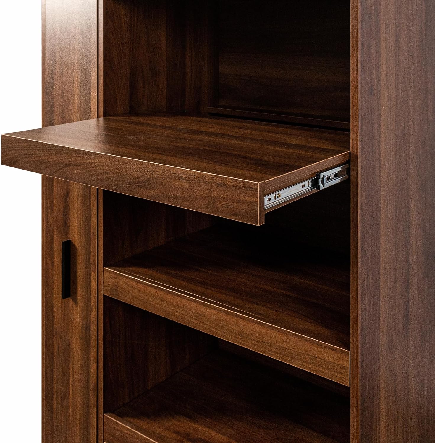ZeHuoGe Kitchen Pantry Cabinet with 3 Aluminum Frame Glass Doors & 1 Drawer,Freestanding Food Hutch with Microwave Stand,Multi-Functional Pull-Out Multi-Tier Storage Shelf