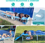 Tanning Chair with Umbrella UPF 50+ Adjustable, Heavy Duty Folding Chaise Lounge Outdoor, Lay Flat 5-Position Recliner for Sun Outside Sunbathing Reading Beach Pool Lawn, 300LBS