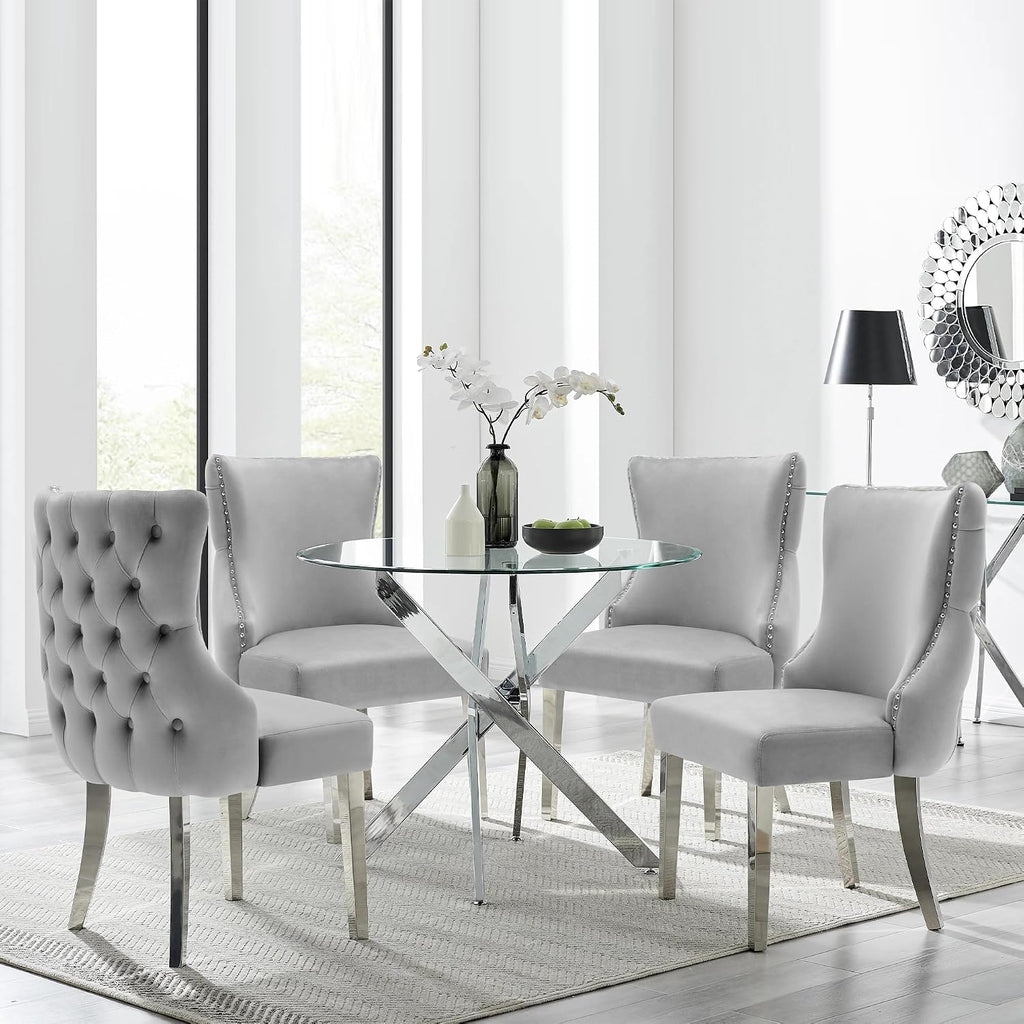 Velvet Dining Chairs Set of 4, Upholstered Tufted Backrest Sillas de Comedor, Luxurious Dining Chairs with Stainless Steel Legs, Modern Seating for Kitchen, Bedroom & Living Room