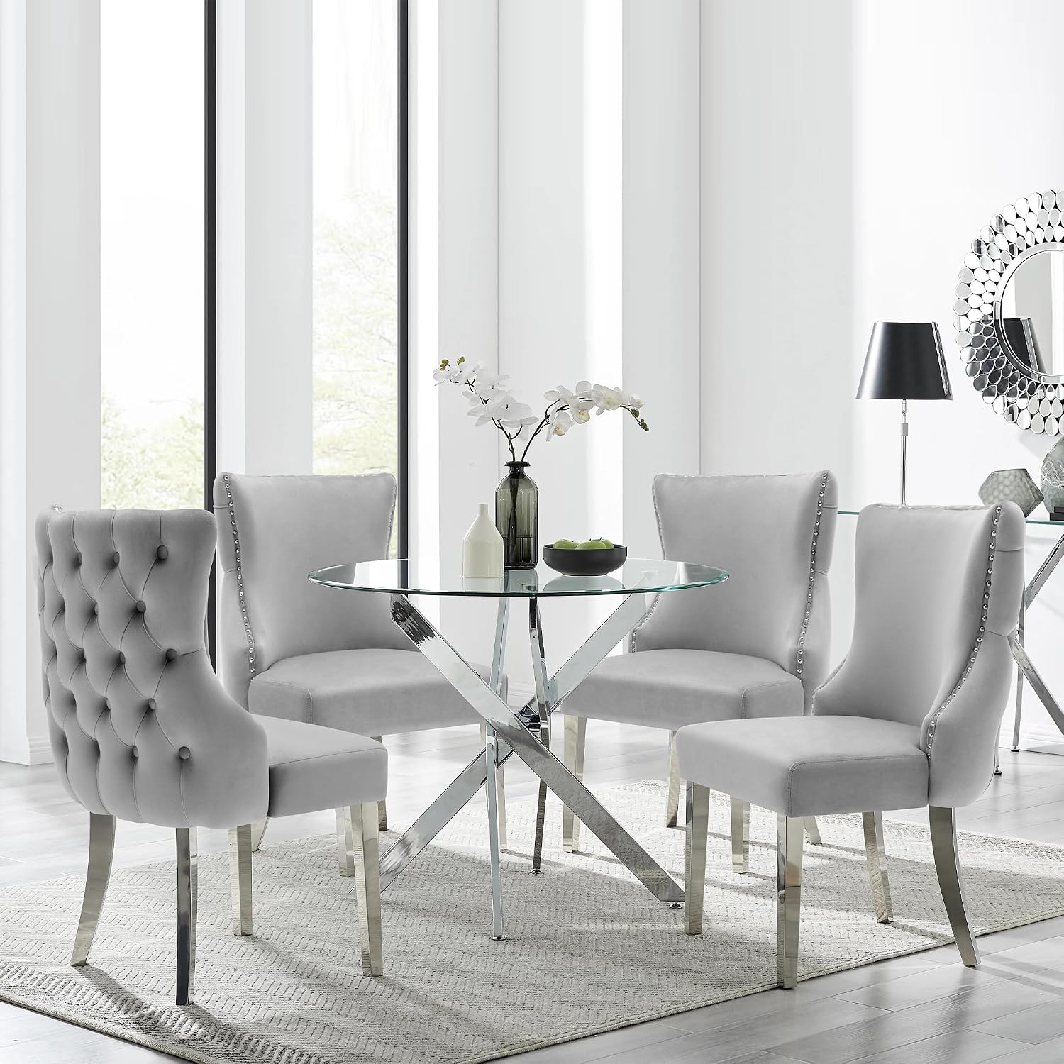 Velvet Dining Chairs Set of 4, Upholstered Tufted Backrest Sillas de Comedor, Luxurious Dining Chairs with Stainless Steel Legs, Modern Seating for Kitchen, Bedroom & Living Room