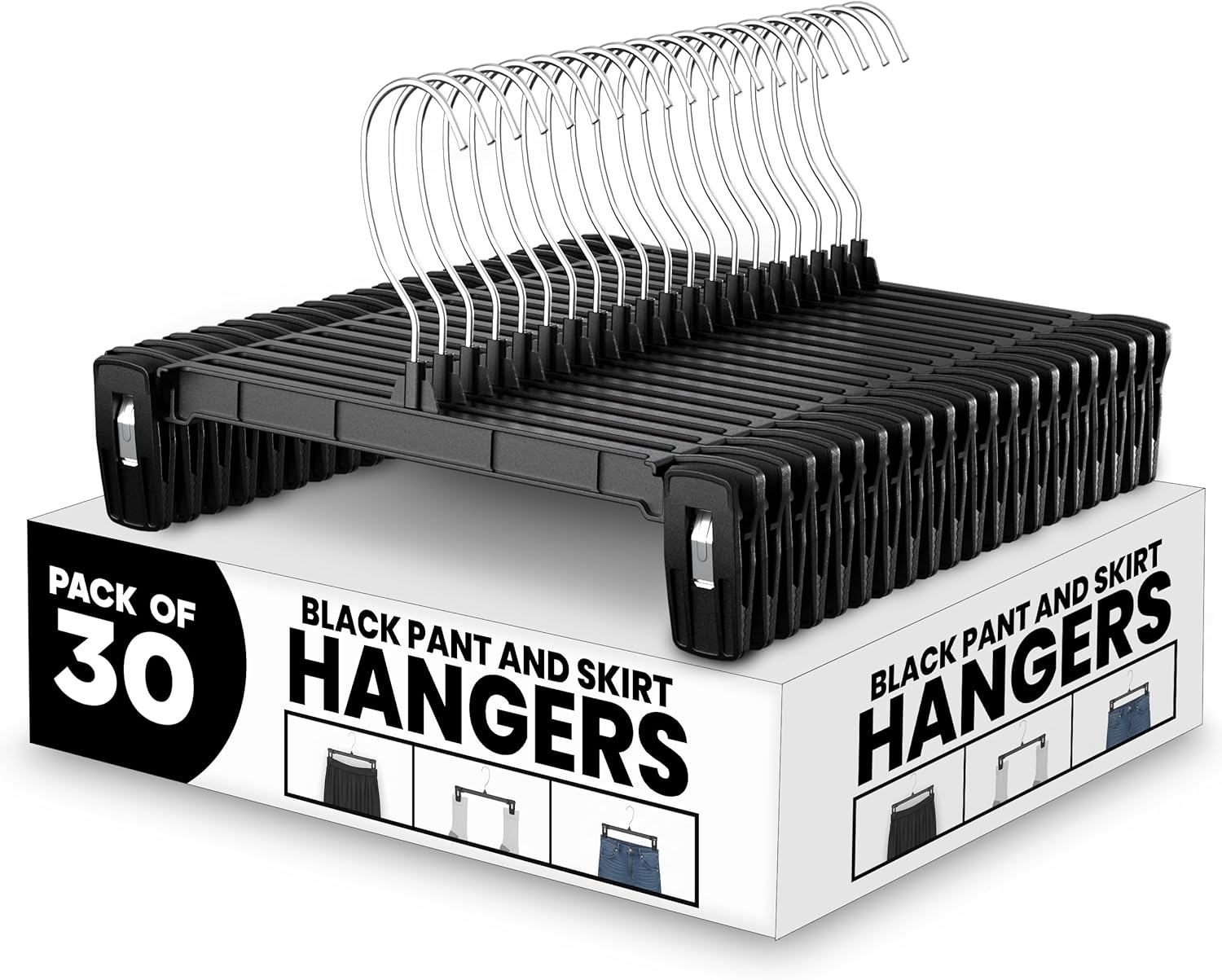 Utopia Home Skirt Hangers - 30 Pack Plastic Hangers with Clips and 360 Swivel Hook for Closet Use and Hanging Bottoms Such as Skirts Pants Jeans