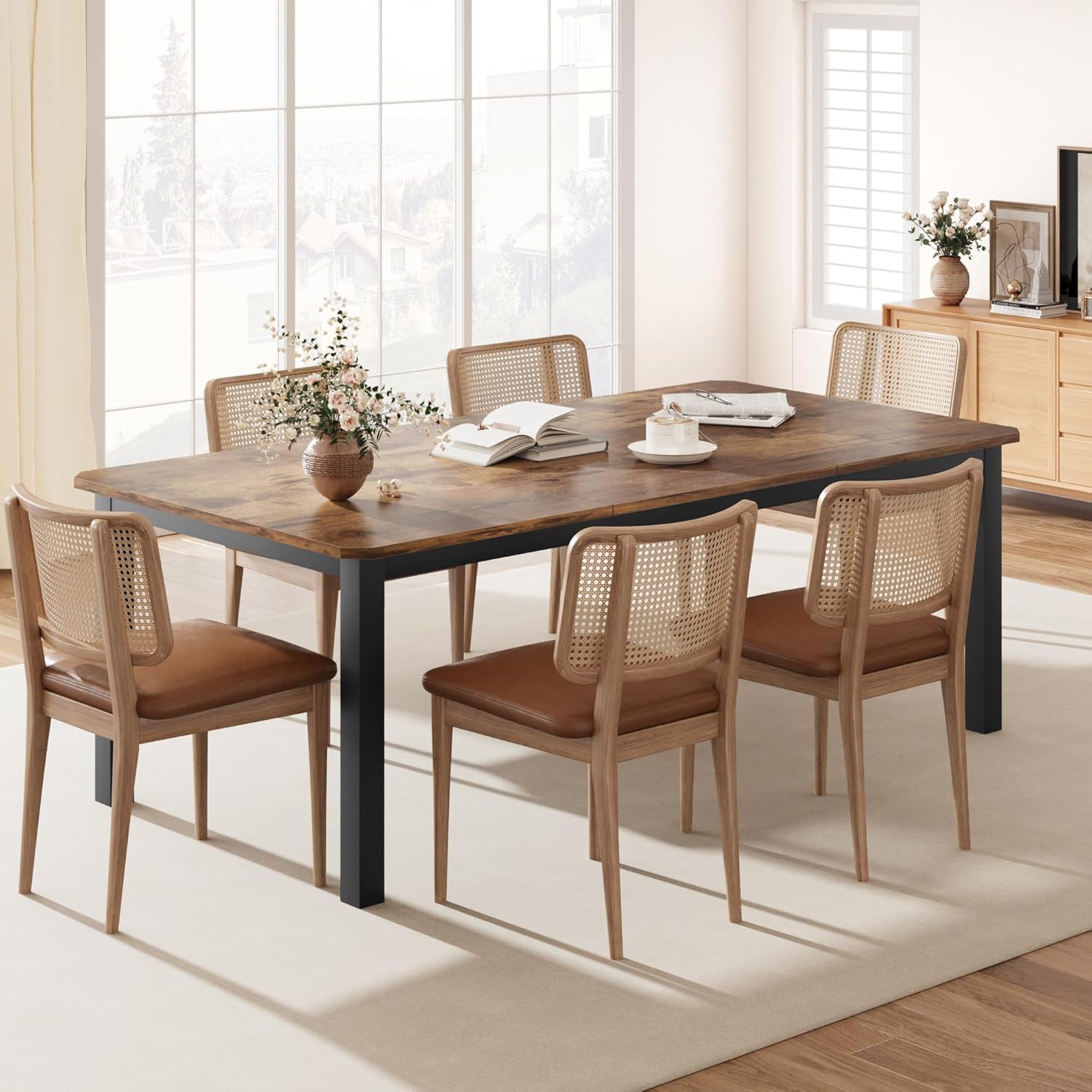 GarveeHome Industrial Dining Table for 6-8 People, 78.7" Long Kitchen Table with Sturdy Metal Frame & Seats 6 Rectangular Counter for Dinner, Kitchen, Office Desk (Only Table)