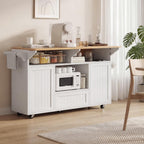 Einhomn 65" Kitchen Island with Power Outlet & Drop Leaf, Island Table for Kitchen with Trash Can Storage, Mobile Rolling Kitchen Islands on Wheels with Spice Rack, Towel Rack & 4 Side Hooks, White