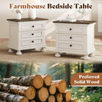 AMERLIFE Fully Assembled Nightstands Set of 2, Solid Wood End Tables | 26" Extra Large Beside Table with 2 Storage Drawers, Traditional Bedside Cabinet for Bedroom, White