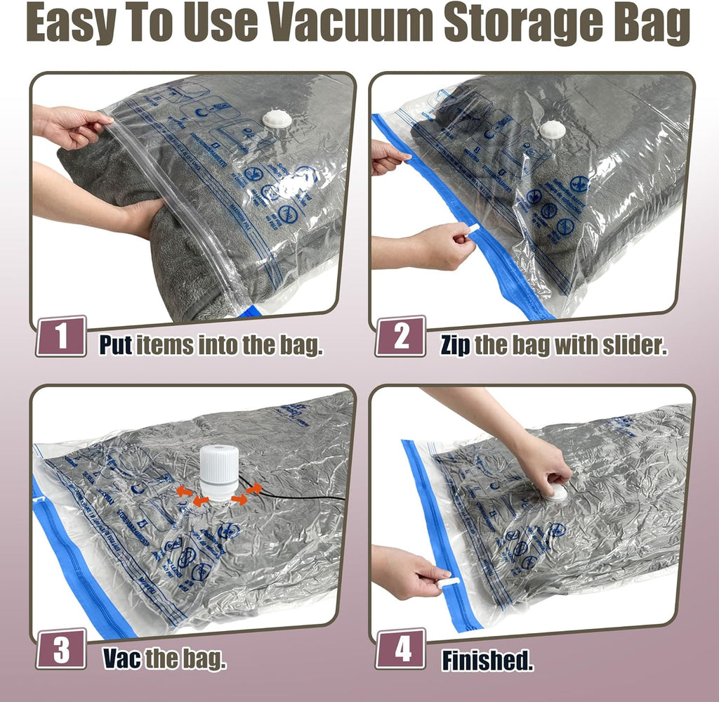HIBAG Vacuum Storage Bags with Electric Pump, Vacuum Seal Bags for Clothing, Pillows, Blanket Bedding Comforters, 10 pack Jumbo