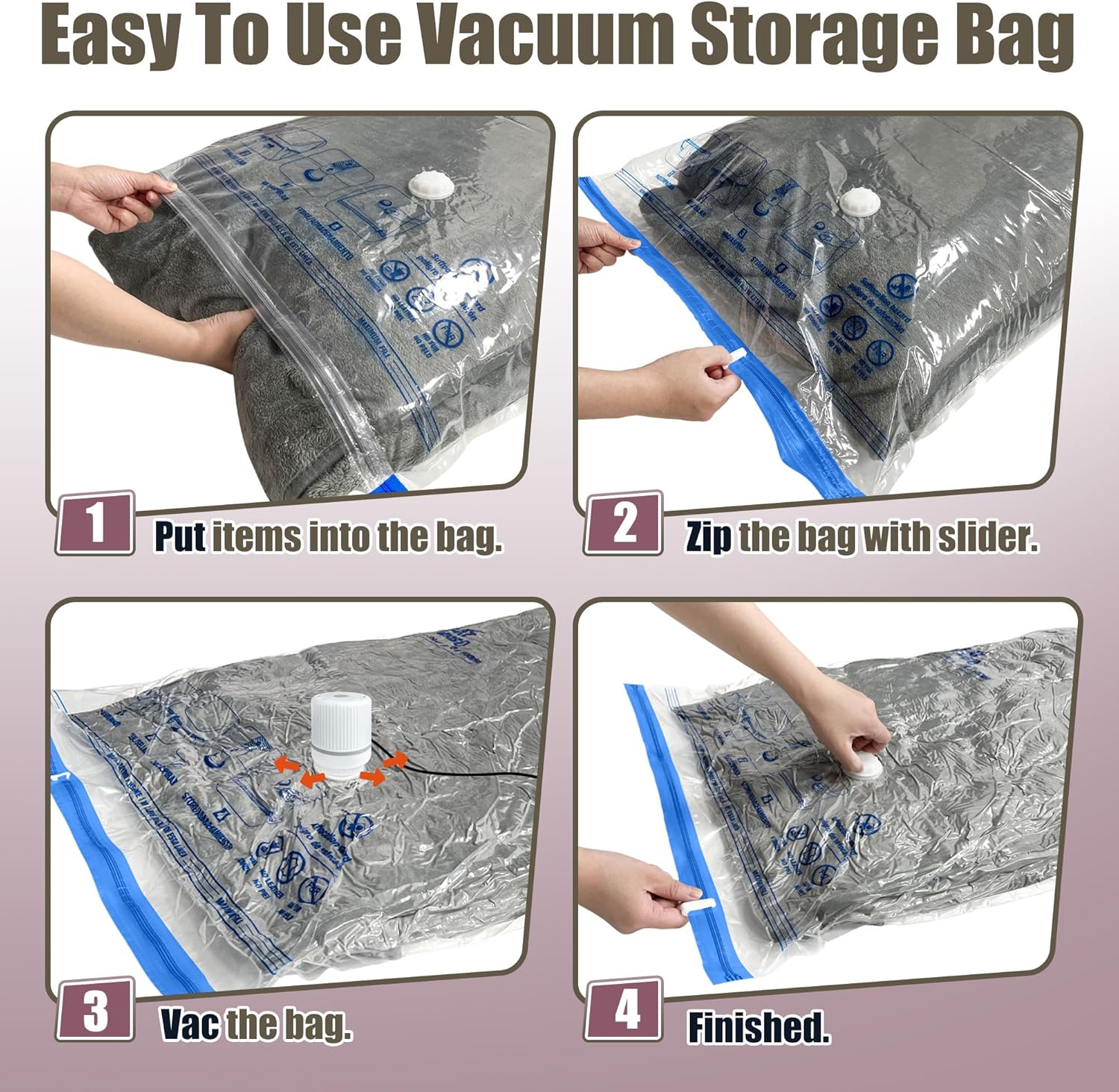 HIBAG Vacuum Storage Bags with Electric Pump, Vacuum Seal Bags for Clothing, Pillows, Blanket Bedding Comforters, 10 pack Jumbo