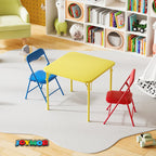 JOYMOR Kids Folding Table and Chairs Set, 3-Piece Metal Frame Activity Set with Easy-Fold Design for Playroom & Classroom (Multicolor)