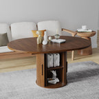 43"-59" Extendable Dining Room Table for 4-8, Round Expandable Kitchen Table with Fluted Sliding Door Cabinet, Modern Farmhouse Oval Dinner Tables for Dining Room Kitchen Living Room,Walnut