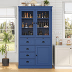 Vintage 72''H Kitchen Pantry,Widen Display Storage Pantry with Glass Doors, Coffee Bar with Serving Trays and Shelves,for Dining Living Room (Blue-VK)
