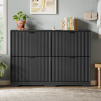 Xixini Shoe Storage Cabinet for Entryway with 4 Flip Drawers, Hidden Slim Wood Shoe Organizer with Modern Fluted Panel, Freestanding Narrow Shoe Rack for Front Door Entrance, Hallway, Foyer, Black