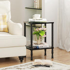 Side Table, 2-Tier Wood End Table, Vintage Bedside Nightstand with Open Storage Shelf for Living Room, Bedroom, Office, Black