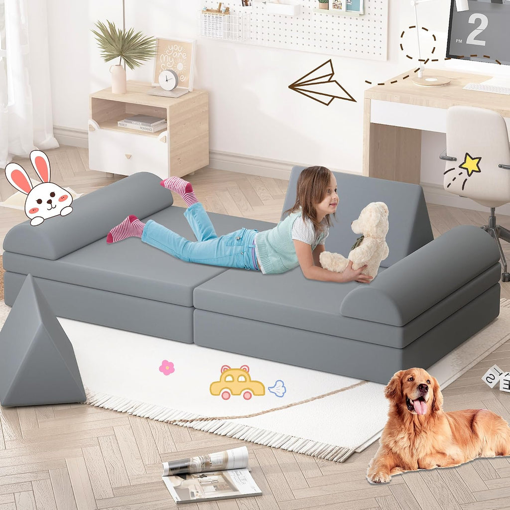 Modular Kids Play Couch 8PCS,Convertible Sofa for Toddler and Baby,Kids Couch Building Fort,Multifunctional Foam Sofa for Playroom,Large Size